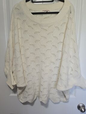 ANDREE BY UNIT Cream Scoop-Neck Open-Knit Sweater